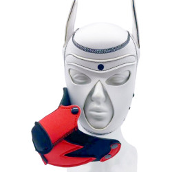 Kinky Puppy Cagoule Puppy Fox Néoprène Blanc-Rouge